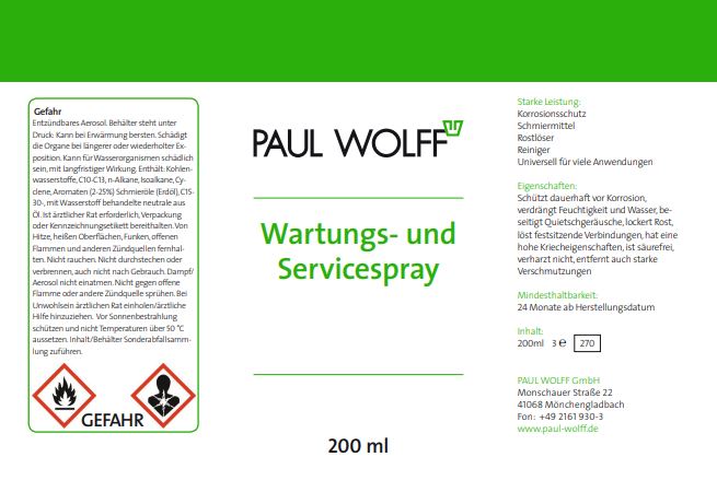 Paul Wolff Wartungs und Servicespray